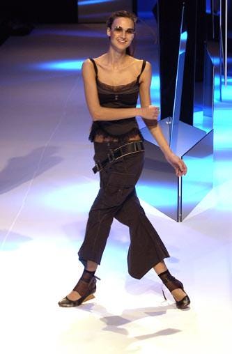 S/S 2003 Marithé + François Girbaud flared low waist brown cotton multi pocket pants