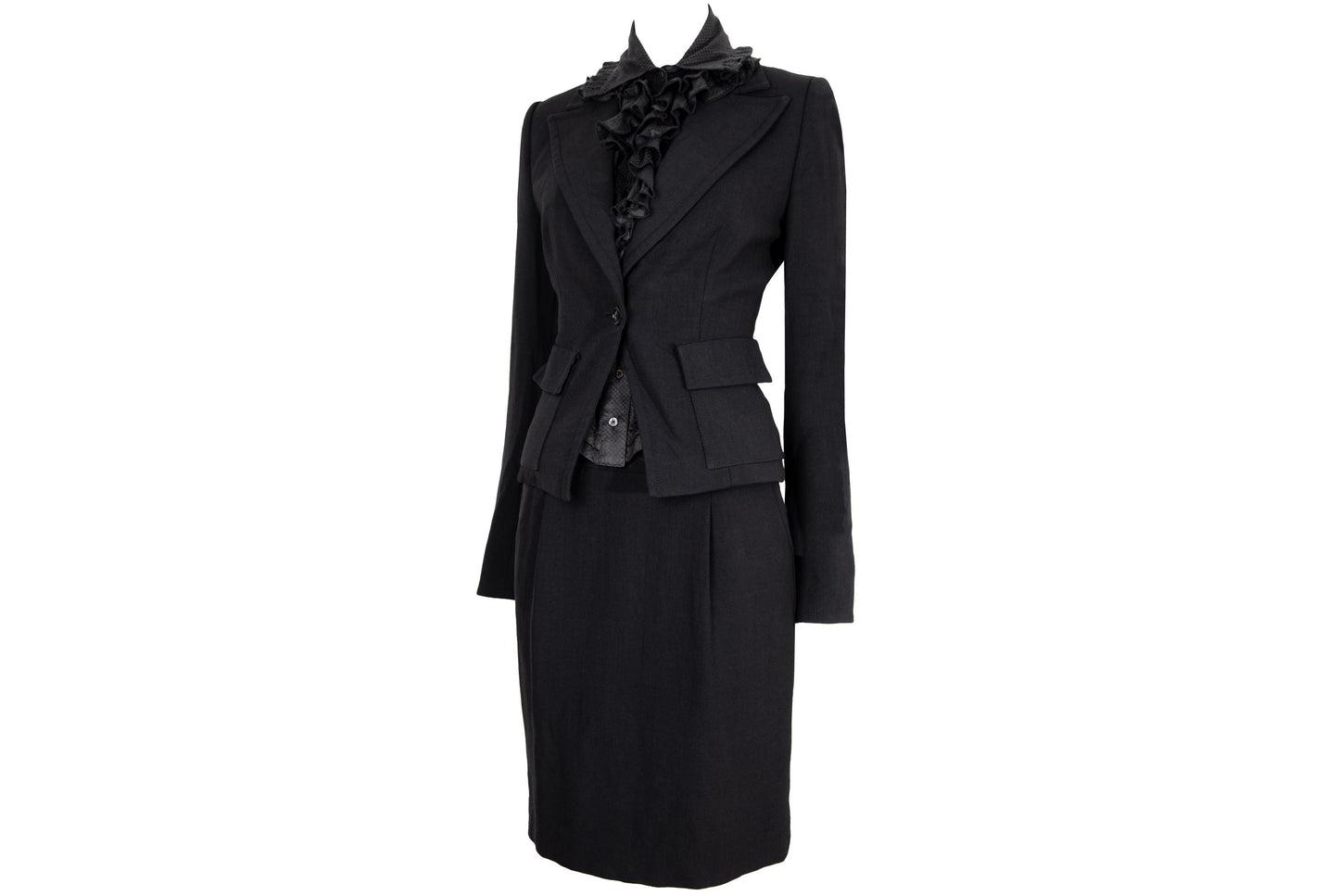 Vintage Gaetano Navarra black wool blazer and skirt suit / Made in Italy