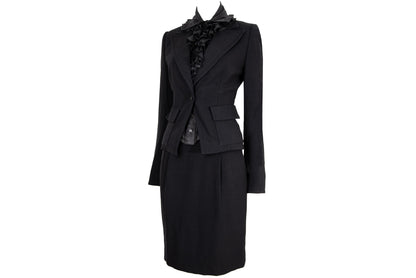 Vintage Gaetano Navarra black wool blazer and skirt suit / Made in Italy