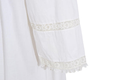 1970s Victorian revival square neck lace details white dress / Made in India