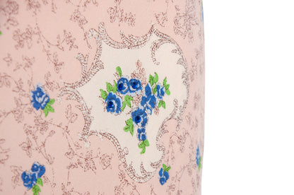 Vintage 100% silk pink floral print dress with blue rhinestones / Made in Italy