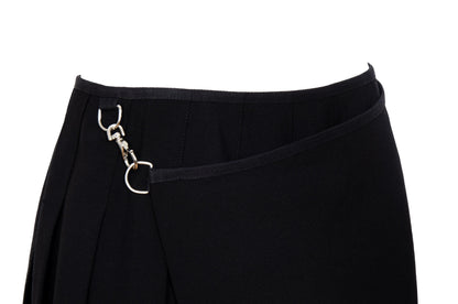 Vintage Simultaneous Asymmetric Pleated Wrap Skirt - Black Wool Blend - Size IT 44