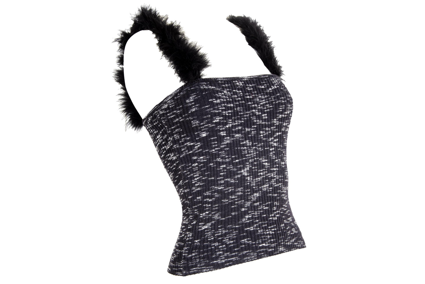 Vintage Amaya Arzuaga wool knit top with black feathers straps / Made in Spain