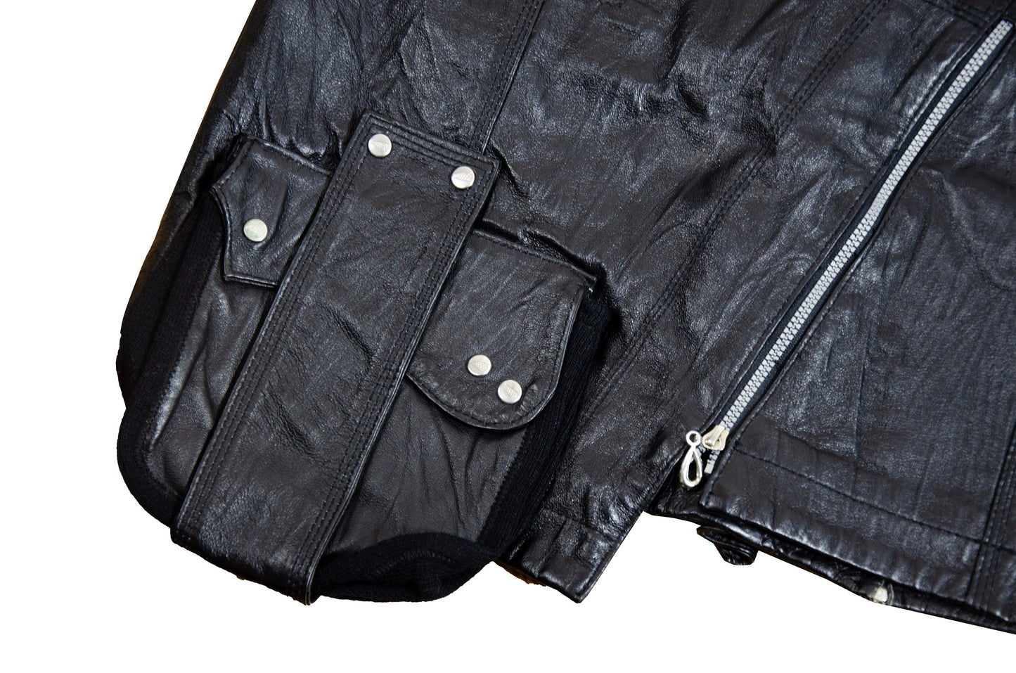 Vintage asymmetrical avant garde cargo pocket black leather skirt / Early 2000s French brand skirt