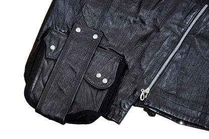 Vintage asymmetrical avant garde cargo pocket black leather skirt / Early 2000s French brand skirt