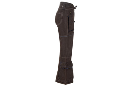 S/S 2003 Marithé + François Girbaud flared low waist brown cotton multi pocket pants