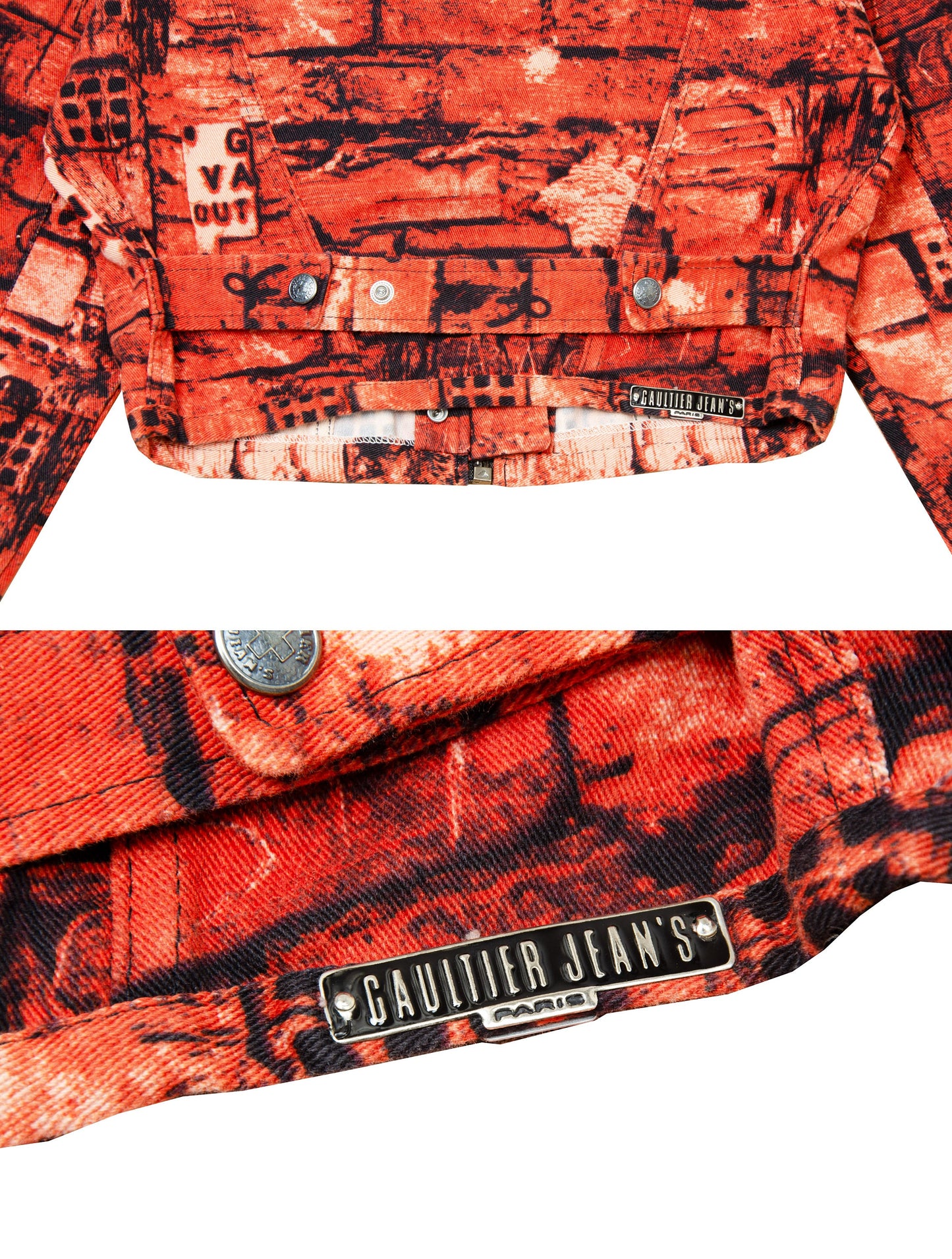 Jean Paul Gaultier "Fight Racism" red brick wall graffiti cropped jacket / Gaultier F/W 1997-1998 outerwear