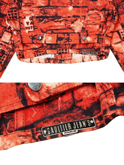 Jean Paul Gaultier "Fight Racism" red brick wall graffiti cropped jacket / Gaultier F/W 1997-1998 outerwear