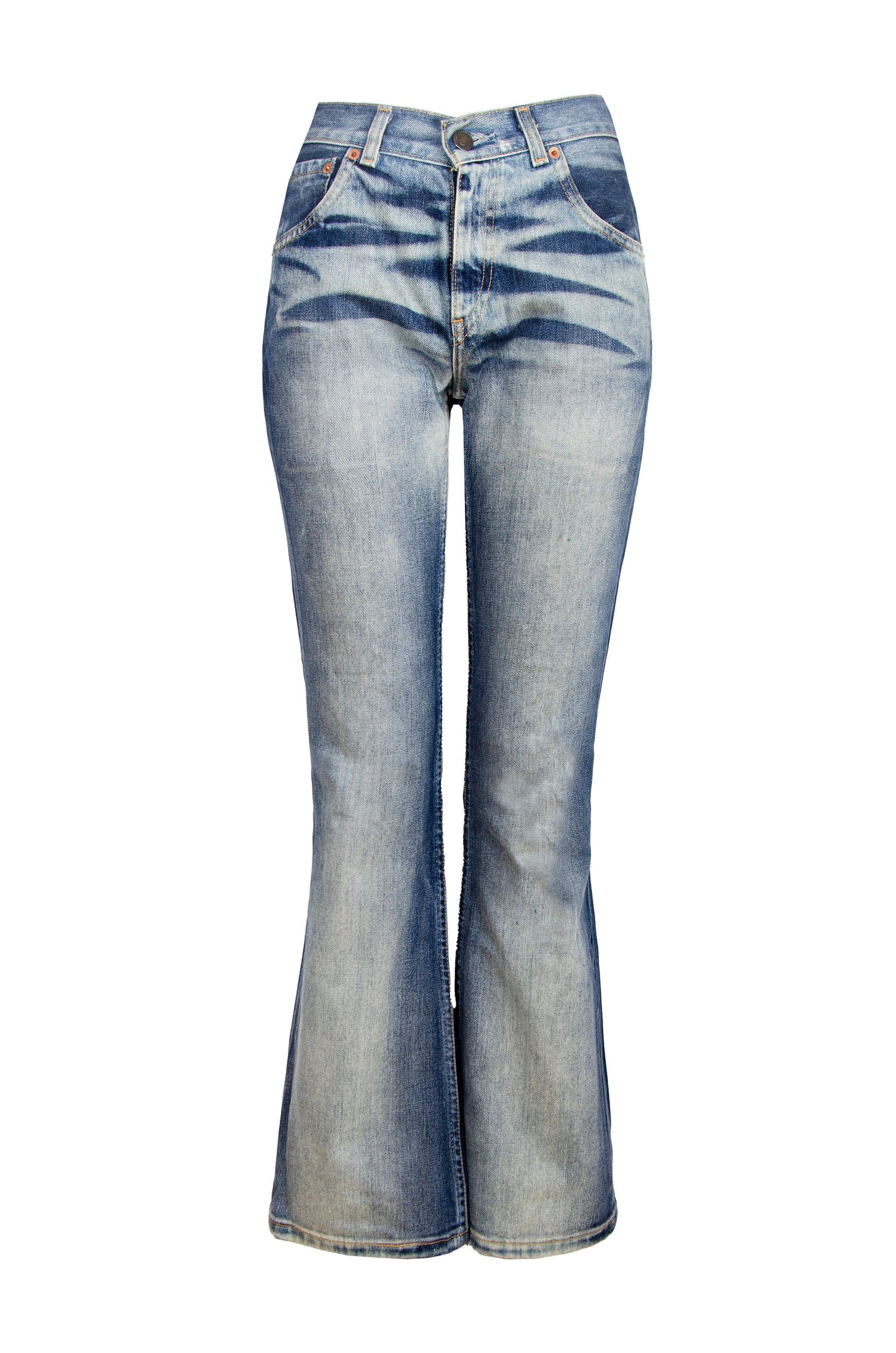 Early 2000s Levi's 525 flared jeans / Contrasted fading mid rise kick flare leg jeans