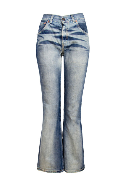 Early 2000s Levi's 525 flared jeans / Contrasted fading mid rise kick flare leg jeans