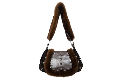 Vintage Yves Saint Laurent Tom Ford era suede mink trim fur shoulder bag