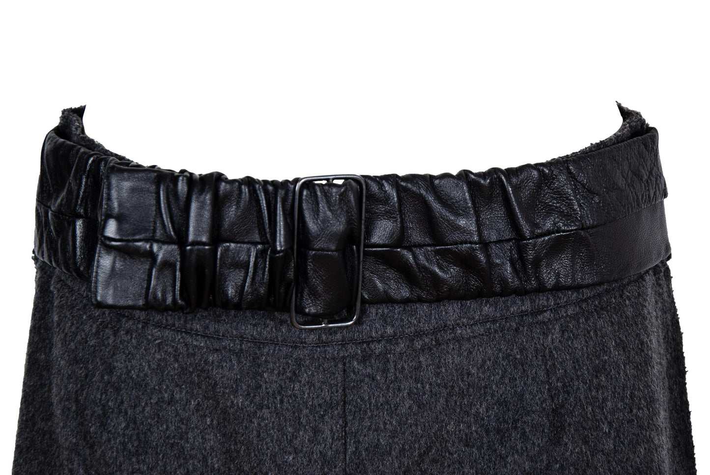 Vintage Collection Privée? gray wool skirt with oversized black leather belt - Made in Italy