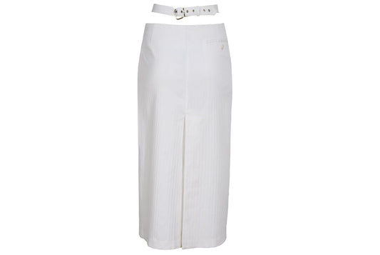 S/S 2003 Simultaneous white midi skirt with cutout integrated belt / Made in Italy