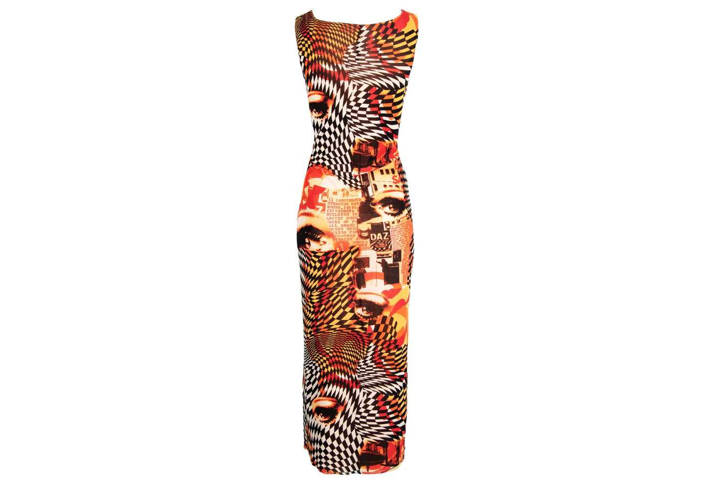 90s Italian designer double layer mesh collage print sleeveless dress / Made in Italy