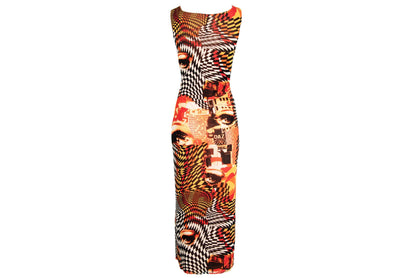 90s Italian designer double layer mesh collage print sleeveless dress / Made in Italy