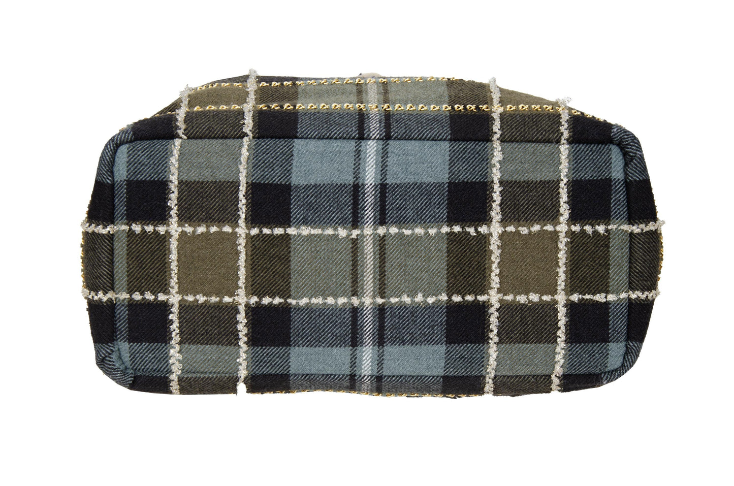 Japanese Designer Tartan Plaid Tote Bag with Gold Chain Fringe