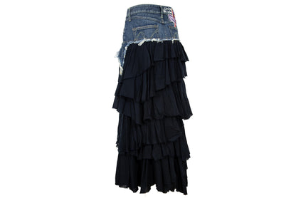 2000s Nolita denim skirt with tiered ruffle lower part / Made in Italy