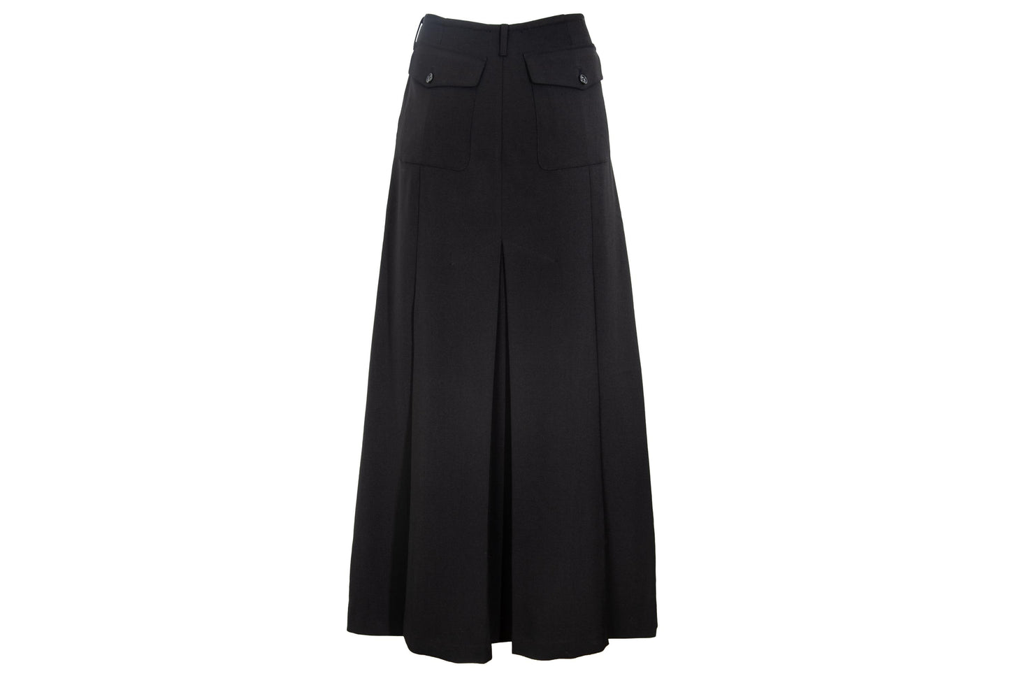 F/W 2001 Simultaneous black wool maxi skirt with back pleats and utilitarian patch pockets