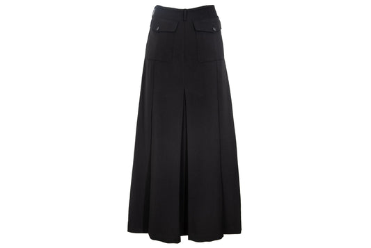 F/W 2001 Simultaneous black wool maxi skirt with back pleats and utilitarian patch pockets