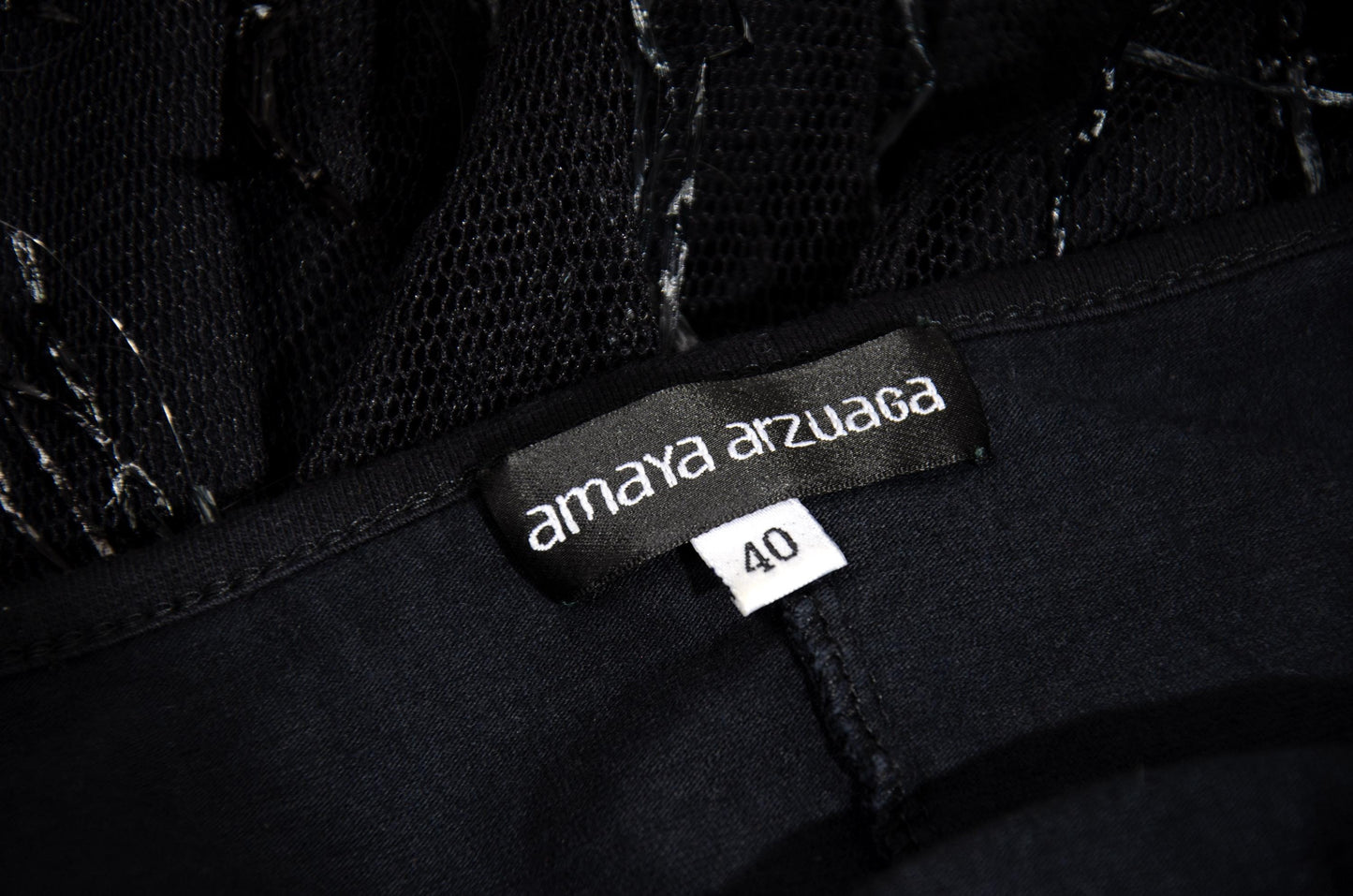 Vintage Amaya Arzuaga black mesh gown with shaggy nylon thread details / Made in Spain