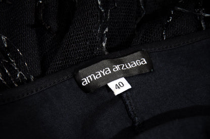 Vintage Amaya Arzuaga black mesh gown with shaggy nylon thread details / Made in Spain