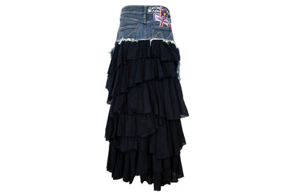 2000s Nolita denim skirt with tiered ruffle lower part / Made in Italy