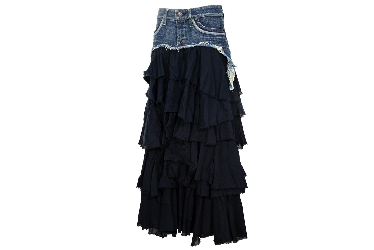 2000s Nolita denim skirt with tiered ruffle lower part / Made in Italy