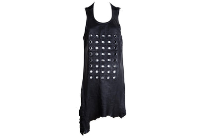 Vintage asymmetrical leather eyelet tunic / Raw natural edge leather mini dress with metal eyelets