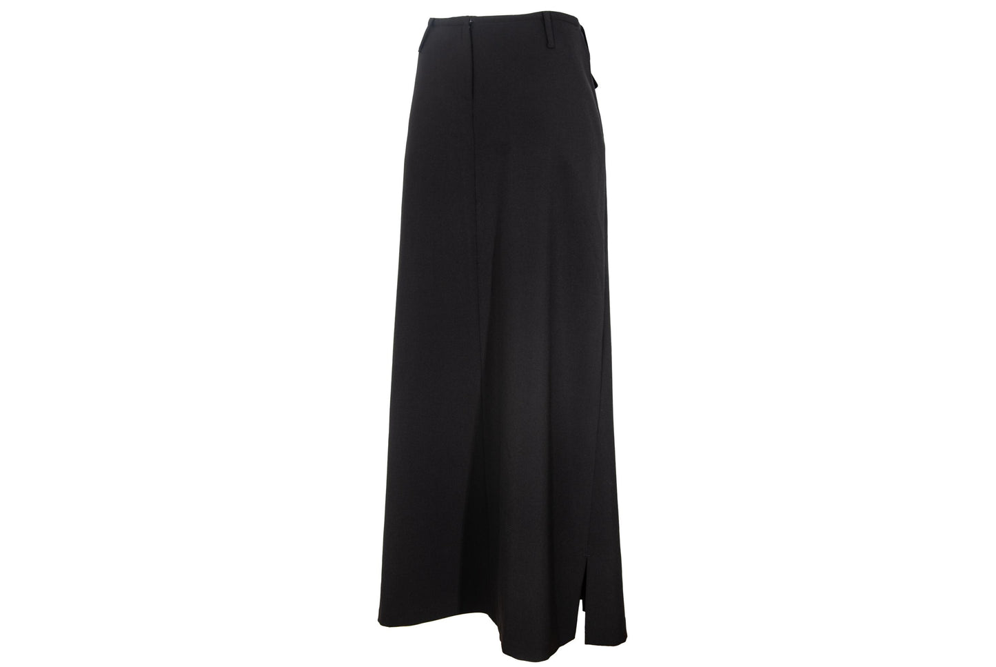F/W 2001 Simultaneous black wool maxi skirt with back pleats and utilitarian patch pockets