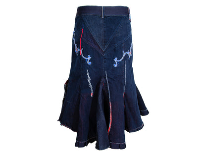 2000s Marithé + François girbaud zip front embroidered denim mermaid skirt