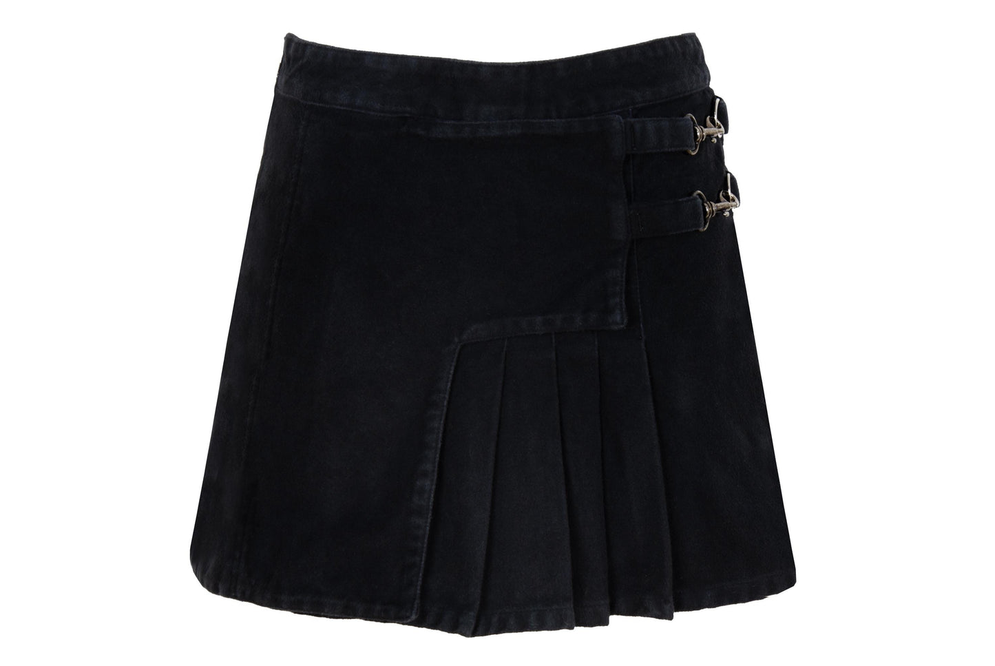 Vintage Gaetano Navarra black moleskin asymmetrical pleated mini skirt / Made in Italy