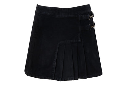 Vintage Gaetano Navarra black moleskin asymmetrical pleated mini skirt / Made in Italy