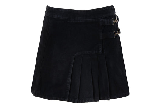 Vintage Gaetano Navarra black moleskin asymmetrical pleated mini skirt / Made in Italy