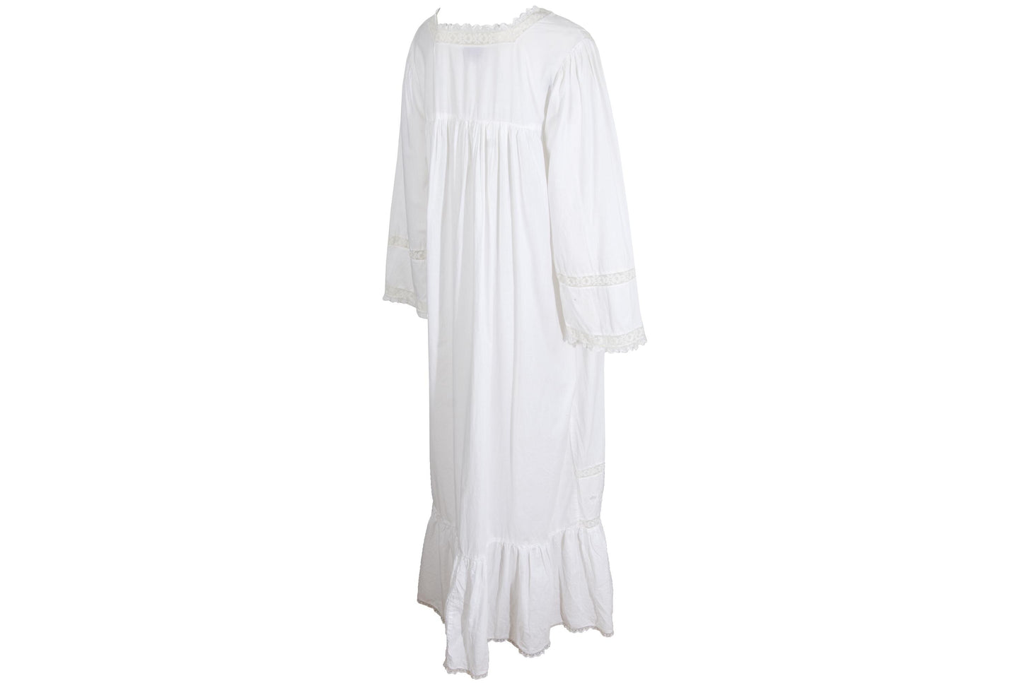 1970s Victorian revival square neck lace details white dress / Made in India