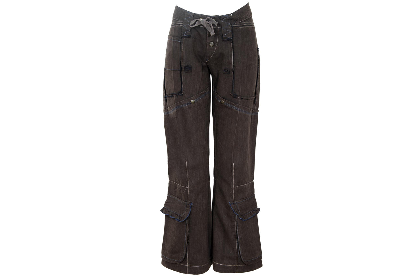 S/S 2003 Marithé + François Girbaud flared low waist brown cotton multi pocket pants