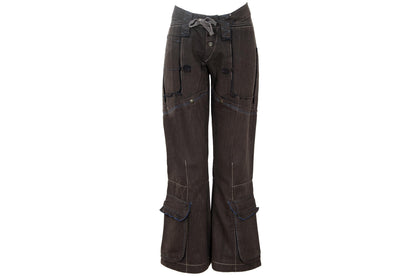 S/S 2003 Marithé + François Girbaud flared low waist brown cotton multi pocket pants