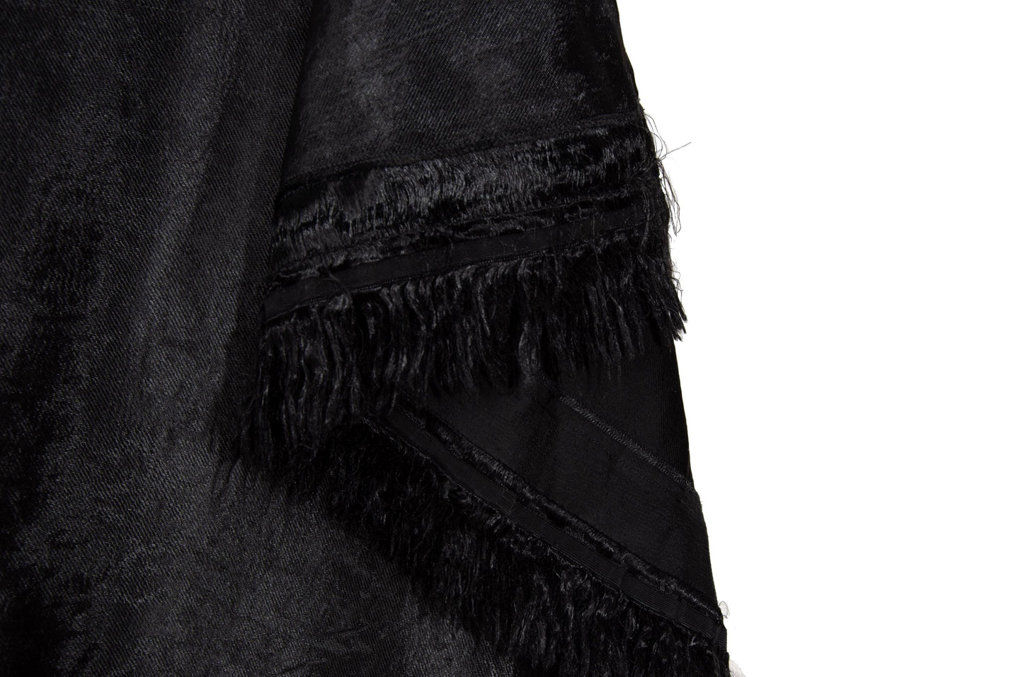 Marni black jacquard satin asymmetrical wrap skirt with fringe hem