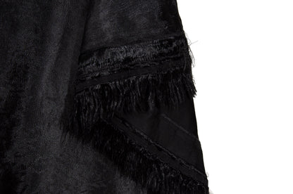 Marni black jacquard satin asymmetrical wrap skirt with fringe hem