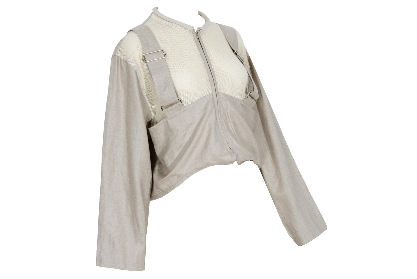 Vintage Japanese designer cropped harness linen jacket with mesh panels