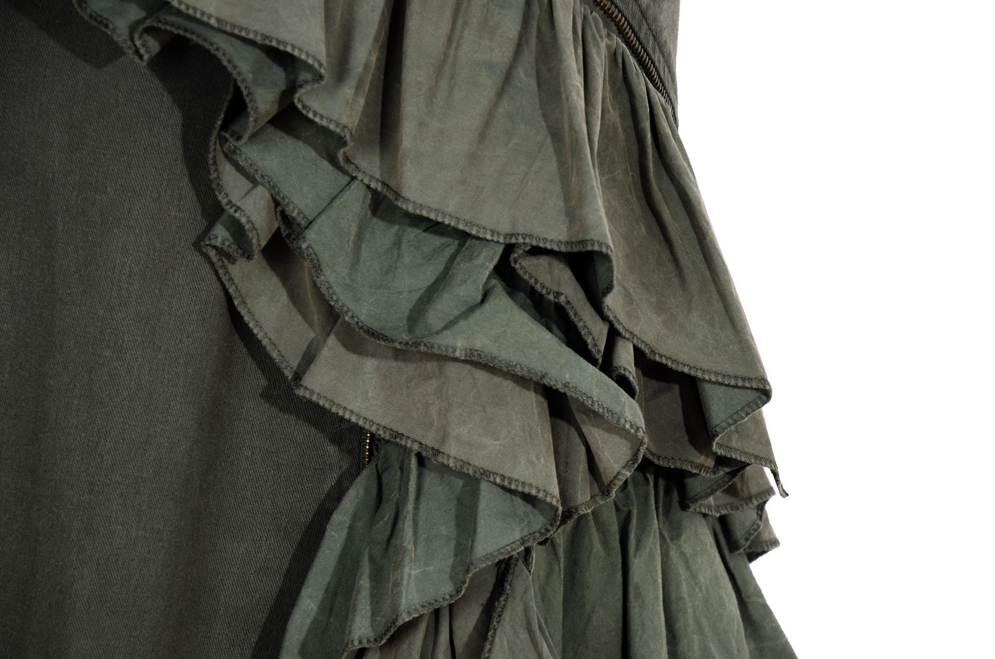Vintage Collection Privée? khaki green military inspired asymmetrical ruffle skirt / Made in Italy