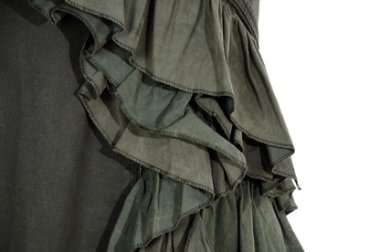 Vintage Collection Privée? khaki green military inspired asymmetrical ruffle skirt / Made in Italy