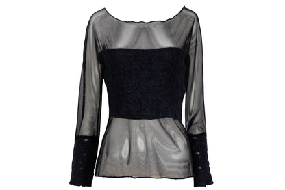 2000s Italian designer sheer black mesh top with boiled wool inserts / Made in Italy