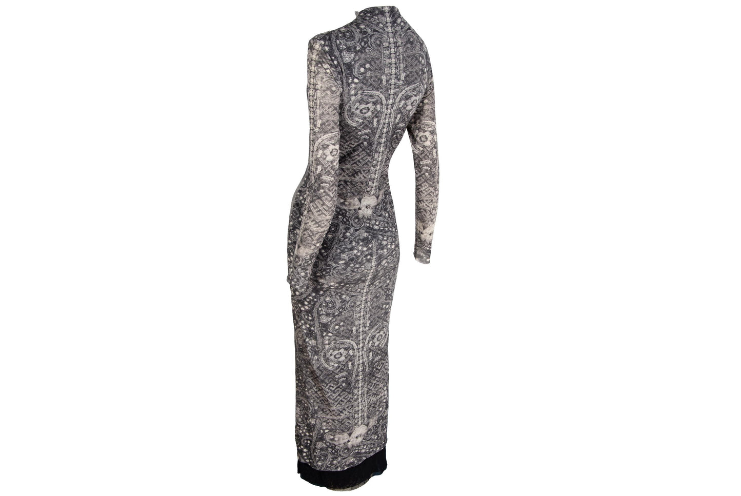 90s double layer mesh collage print long sleeves dress / Made in Italy