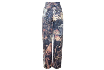 1990s medieval print jeans / High waisted straight tapered leg jeans / W29