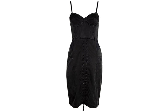 Vintage Black Silk Blend Corset Dress – Lace-Up Detail Sleeveless Bustier Dress