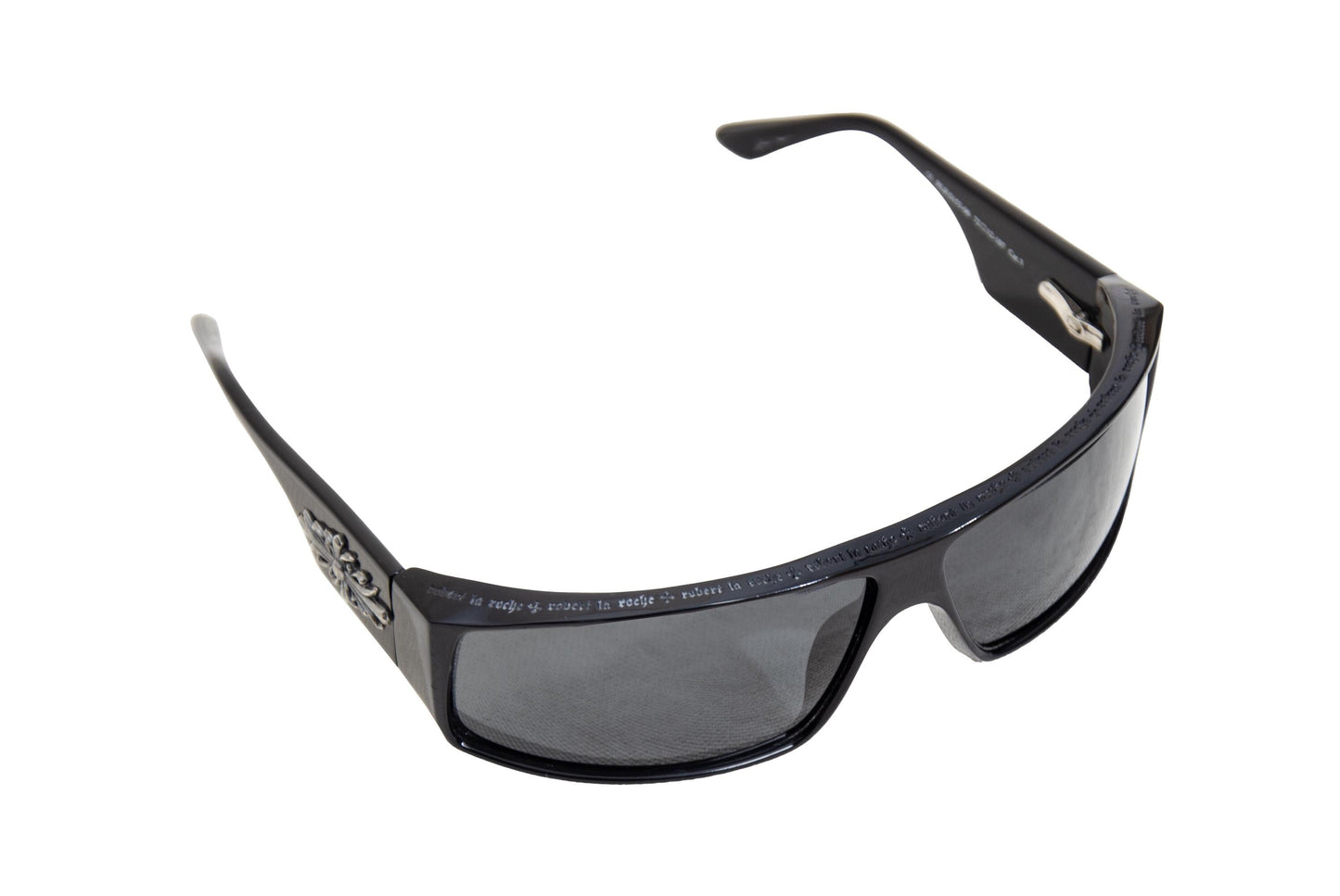 Vintage Robert La Roche sterling silver 925 cross wraparound black acetate sunglasses