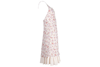 Vintage 100% silk floral print soft pink backless mini dress / Made in Italy