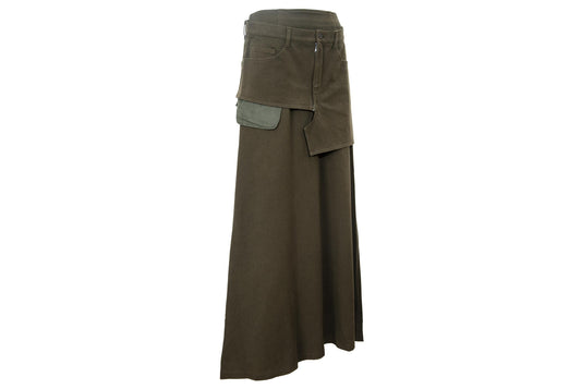 Vintage Atsuro Tayama military inspired maxi skirt with asymmetric layered overskirt / MADE IN JAPAN