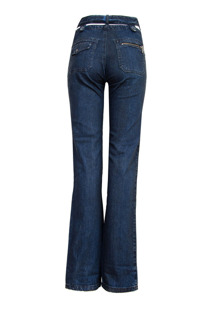 StyleLab Y2K Low Rise Flare Jeans with Cutout Waist