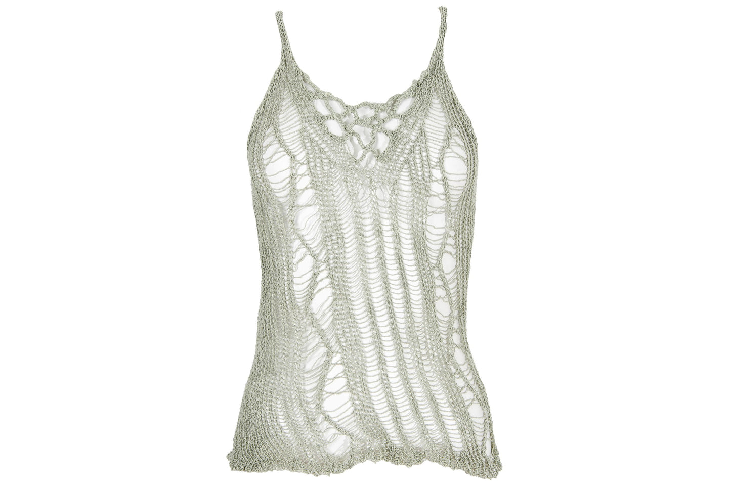 Vintage ladder knit sheer distressed net tank top